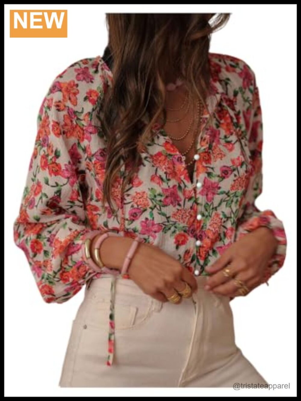 Womens Boho Floral Button Down Blouse Lantern Sleeve Fall Top